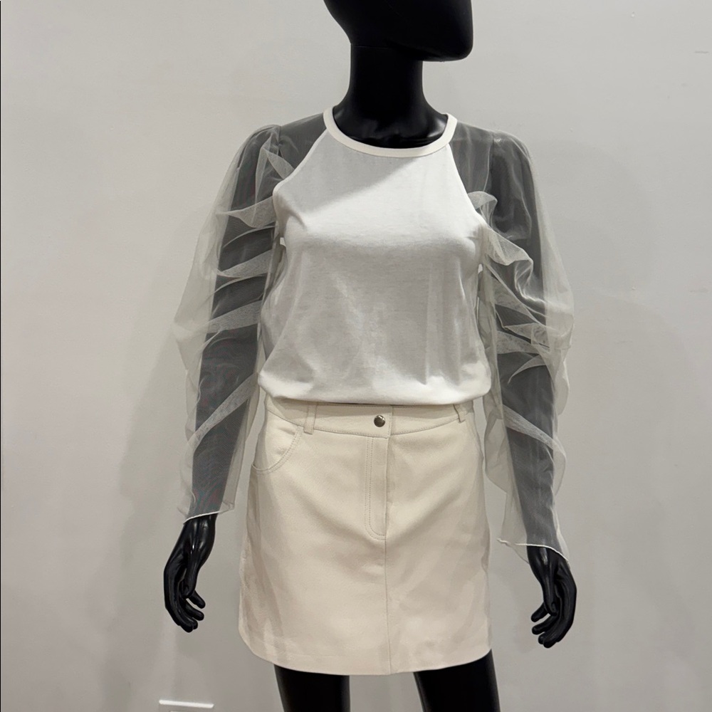 See By Chloe Elegant White Sheer Sleeve Top XS